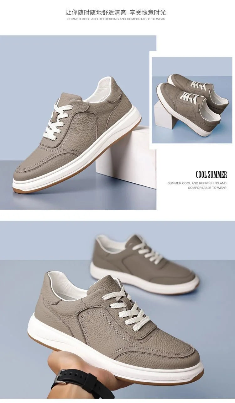 2026 New Men's Leather Shoes Casual Spring Autumn Fashionable Genuine Cowhide Slip-On Breathable Comfortable Anti-Slip Shoes