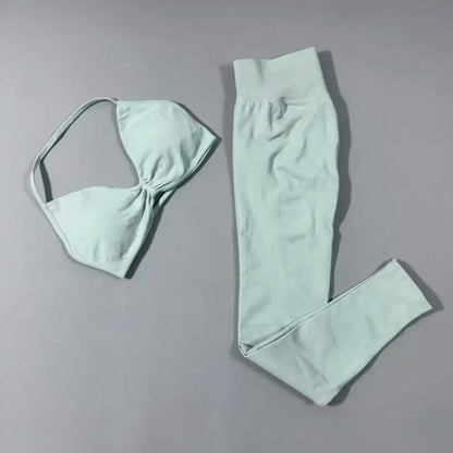 Yoga Gym Set 2 Piece Women Strappy Yoga Bra Top Workout Scrunch Shorts Sports Suit Fitness Clothes Seamless Yoga