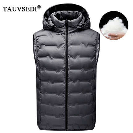 Winter Men White Duck Down Vest Men Waterproof Windproof Detachable Hat Sleeveless Vests Male Pockets Warm Ultralight Waistcoats