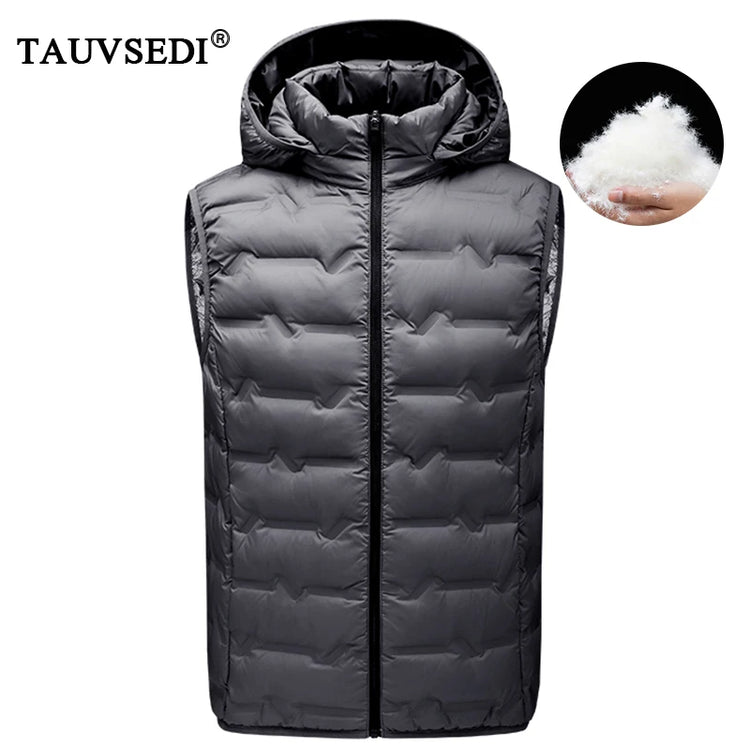 Winter Men White Duck Down Vest Men Waterproof Windproof Detachable Hat Sleeveless Vests Male Pockets Warm Ultralight Waistcoats