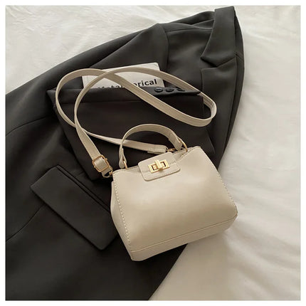 Elegante Mini Borsa a Tracolla con Manico Superiore, Chiusura Dorata, Versatile Borsa in Finta Pelle Scamosciata e Pelle per Uso Quotidiano Femminile