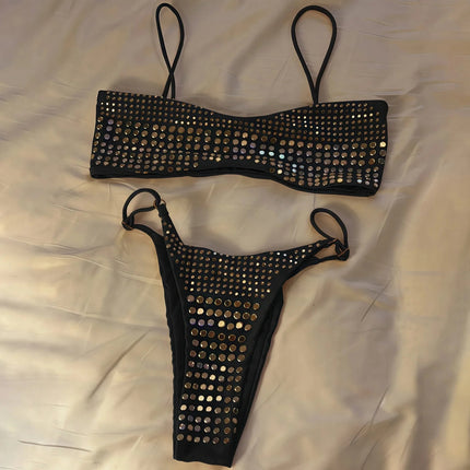 2025 Diamante Bikini Donne Sexy Costume Da Bagno A Fascia Biquini Push Up Costumi Da Bagno Femminile Lucido Costumi da Bagno Floreale Tuta Beachwear platinumshop