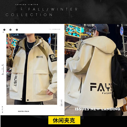 Men's Hooded Casual Jackets 2026 Spring Autumn Streetwear Windbreaker Loose Cargo Outdoor Coats Youth Daily Wear Tops Clothing