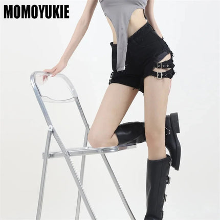 2023 Summer Vintage Trend Hot Girls Harajuku High Waisted Irregular Denim Shorts Goth Rock Sexy Women Shorts Slimming Versatile PlatiNum