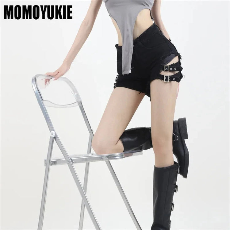 2023 Summer Vintage Trend Hot Girls Harajuku High Waisted Irregular Denim Shorts Goth Rock Sexy Women Shorts Slimming Versatile PlatiNum