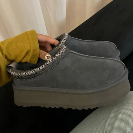 Tasman Winter Warm Wool Women's Tazz Classic Ultra Mini Platform Slippers Thick Sole Genuine Leather And Fur Snow Boots