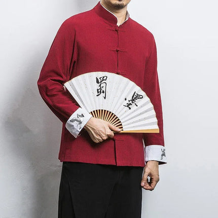 Nuovo gru ricamo top abbigliamento tradizionale cinese per uomo camicie vintage in lino a mezza manica colletto Madarin solido Hanfu Kungfu