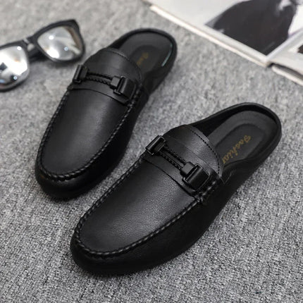 Mezze pantofole da uomo in pelle Scarpe casual da uomo traspiranti estive Scarpe da guida pigre slip-on Comode mocassini da passeggio Mocassini