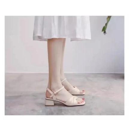Versatile women's mid-heel platform sandals, new fashionable 2026 spring single-strap high-heeled Roman sandals