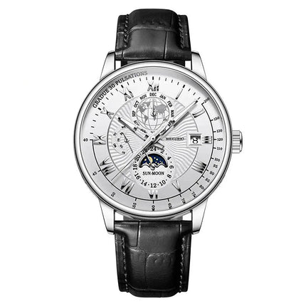 Orologio da uomo di lusso cronografo impermeabile modello fasi lunari orologio da polso da uomo luminoso in pelle orologi al quarzo da uomo orologio Casual platinumshop