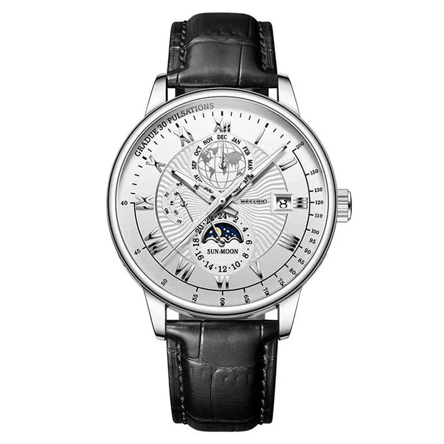 Orologio da uomo di lusso cronografo impermeabile modello fasi lunari orologio da polso da uomo luminoso in pelle orologi al quarzo da uomo orologio Casual platinumshop