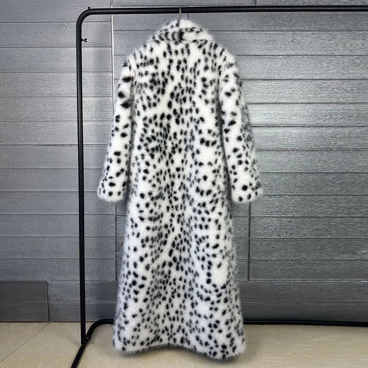 ZADORIN 130cm Long Thicken Lapel Cow Print White Brown Faux Fur Coat Woman Clothing Luxury Fluffy Jacket Winter Fur Coats Woman