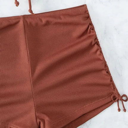 Bikini sexy a vita alta con lacci, set due pezzi da donna, costume da bagno sdoppiato, bikini da spiaggia, nuovo, per tutte le stagioni, tinta unita, senza schienale PlatiNum
