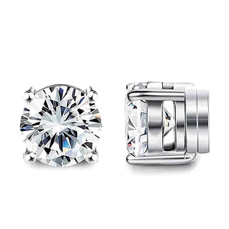 1 Pairs Crystal Strong Magnetic Ear Stud Clip Earrings for Men Women Punk Round Zircon Magnet Earrings Non Piercing Jewelry PlatiNum