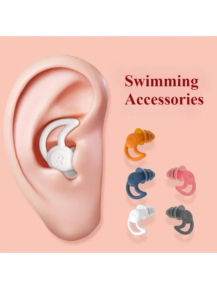 Tappi per Orecchie da Nuoto in Silicone, Protezioni Auricolari Impermeabili a 3 Strati, Tappi Morbidi Antirumore per Adulti