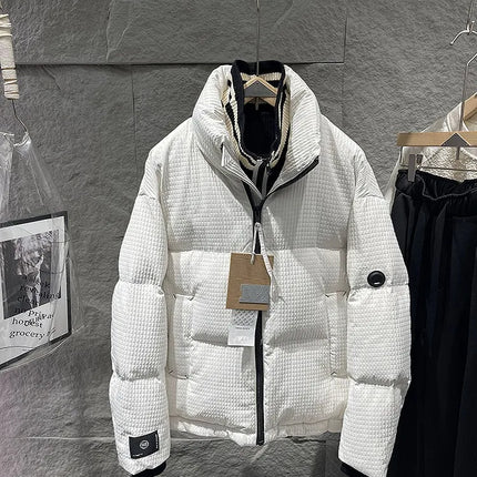 Winter Men Thick Warm White Duck Down Jacket Fashion Stand Collar Spliced Windproof Overcoat Loose Fit Casual Outside Down Coat