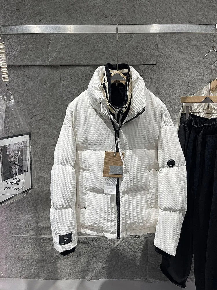 Winter Men Thick Warm White Duck Down Jacket Fashion Stand Collar Spliced Windproof Overcoat Loose Fit Casual Outside Down Coat
