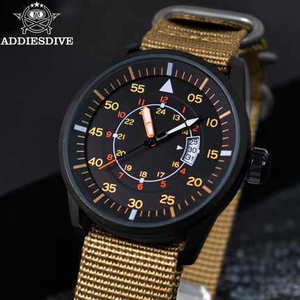 ADDIESDIVE 44mm Men's Fashion Quartz Watch 50m Waterproof Luminous Watch Large Dial High Quality Nylon Strap Men's Analog Watch