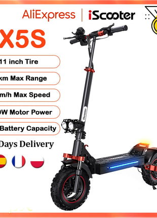 iScooter iX5s Monopattino elettrico 15 Ah 1000W con potenti pneumatici, autonomia di 65 km, velocità massima di 45 km/h