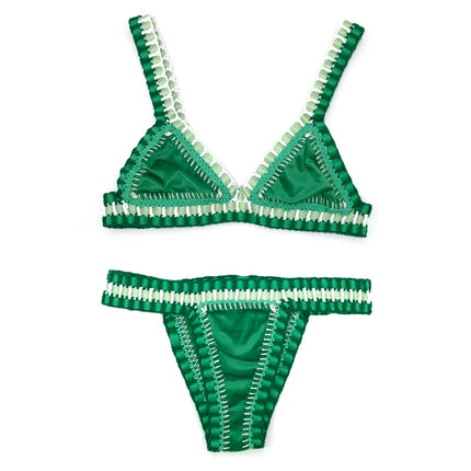2024 Set bikini a triangolo fatto a mano all'uncinetto rosa donna costume da bagno in velluto nero costumi da bagno moda Boho Beachwear costume da bagno verde PlatiNum