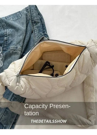 Puffer Shoulder Bag for Women Soft Down Cotton Padded Tote Handbag Purse Quilted Cross Body Bag Solid Color Bubbles Cloud Bag PlatiNum