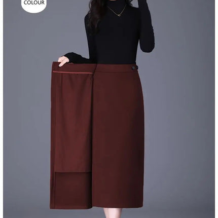 Women's Woolen Autumn and Winter New Style Elegant One-piece Unique and Stylish Straight Tube Slit Hugging Skirt PlatiNum