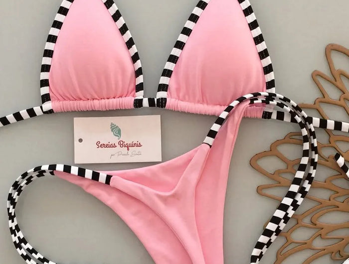 Micro Bikini 2026 Sexy da Donna, Costume da Bagno Push-Up, Set Bikini a Righe, Abbigliamento da Spiaggia Femminile