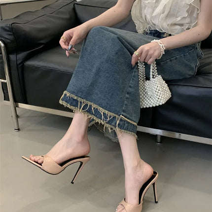 Hlieny 2026 Summer Fashion Stiletto Heels Women's Pointed Slippers Banquet Dress Sandals Party Wedding Mule Presentations Game Manufacturers Shoes