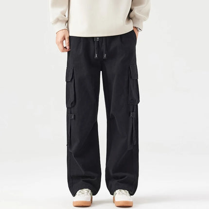 Autumn New Cargo Loose Multi-pockets 100% Cotton Straight Pants for Men Clothing Comfort Zipper Male Trouser GF258113