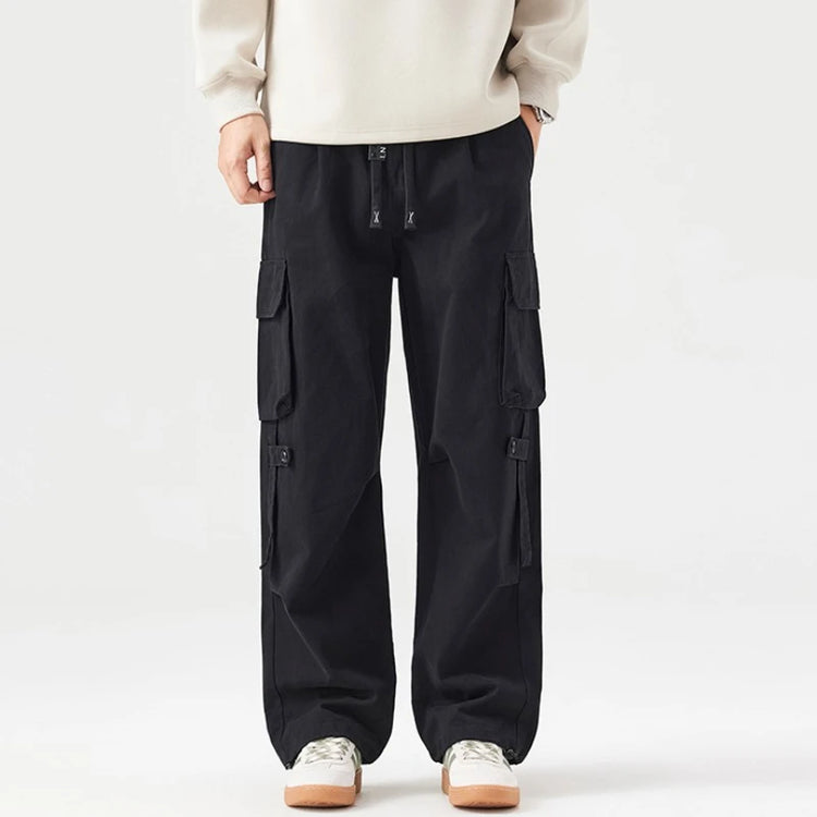 Autumn New Cargo Loose Multi-pockets 100% Cotton Straight Pants for Men Clothing Comfort Zipper Male Trouser GF258113