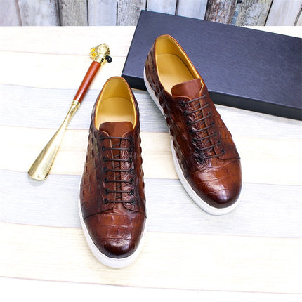 Men's Crocodile Leather Shoes Luxury Handmade Brown Casual Shoes Lace-up Flat Sneakers Banquet Daily Party Dating Men's Shoes