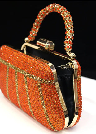 Popular In Nigeria Exquisite Evening Bags With Diamond Design Fashion Handle Clutch Rhinestone Embellished Long Chain Bag PlatiNum
