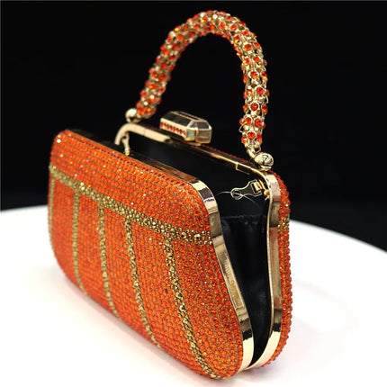 Popular In Nigeria Exquisite Evening Bags With Diamond Design Fashion Handle Clutch Rhinestone Embellished Long Chain Bag PlatiNum
