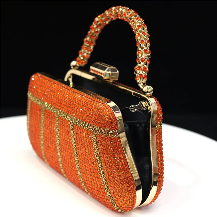 Popular In Nigeria Exquisite Evening Bags With Diamond Design Fashion Handle Clutch Rhinestone Embellished Long Chain Bag PlatiNum