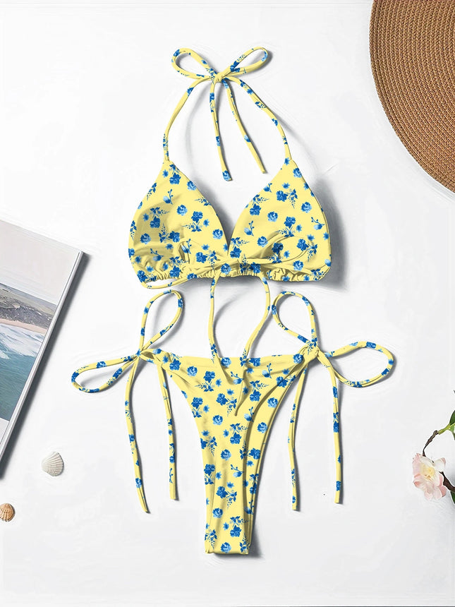 Nuovo Stile Bikini Due Pezzi da Donna Stampato, Fresco e Alla Moda, con Laccetti al Collo, Sexy e Trendy platinumshop