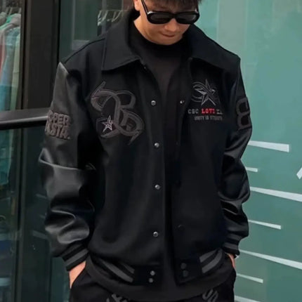 European and American Fashion Y2K Hip Hop Letter Embroidered PU Leather Jackets Couple Loose Leather Jackets Streetwear Men