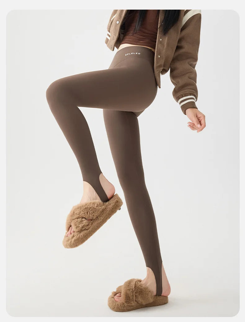 BIVIGAOS Autumn Winter Thick Foot Pants Sharkskin Leggings Women's Rabbit Fleece Warm Leggings High Waist Elastic Non Trace Yoga