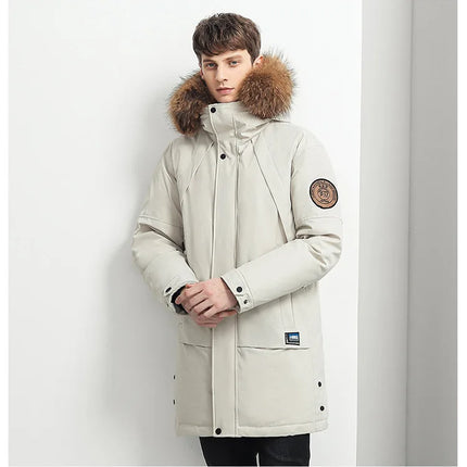 Men Winter Goose Down Coats Fur Collar Hooded Long Down Jackets Top Quality Male Outdoor Windproof Warm Winter Jackets Canada