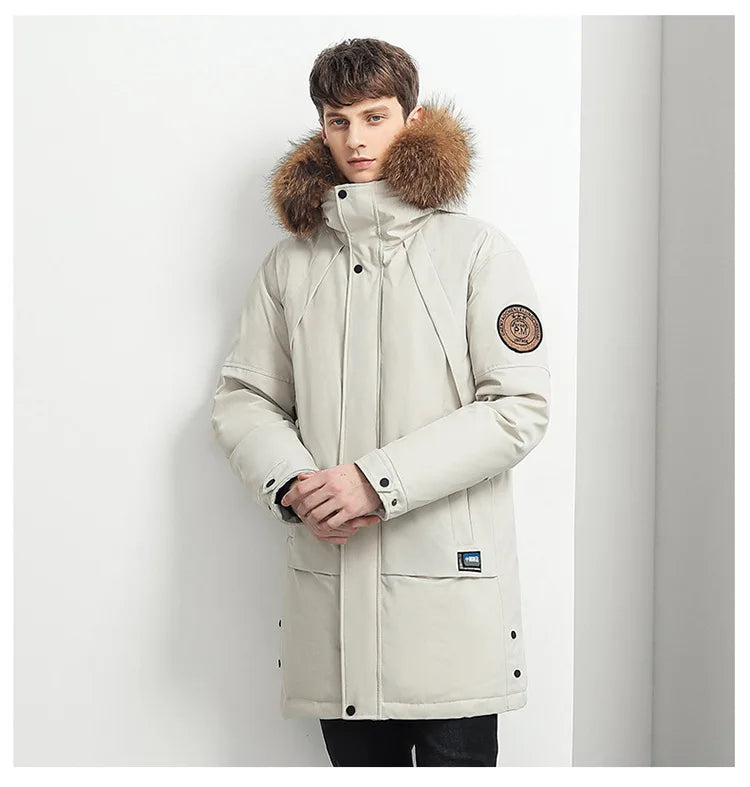 Men Winter Goose Down Coats Fur Collar Hooded Long Down Jackets Top Quality Male Outdoor Windproof Warm Winter Jackets Canada