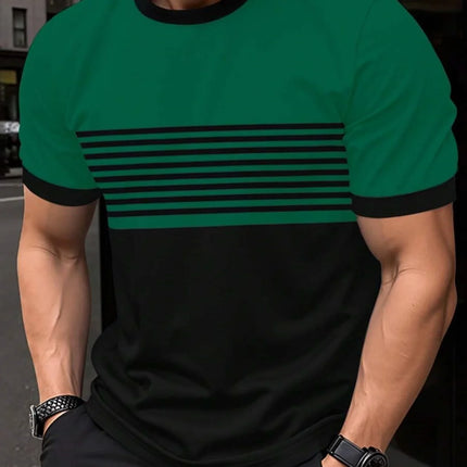 Oversized T-shirt Men's T-shirt Summer Fashion Casual Crew Neck Short Sleeve Top Striped Printed Men's T-shirt