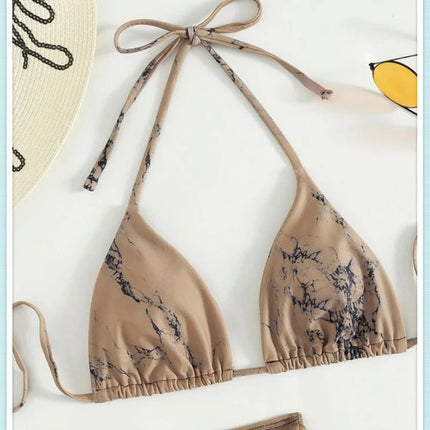 3 pezzi perizoma Bikini con gonna marmo texture costume da bagno donna costume da bagno Set costumi da bagno femminili abbigliamento da spiaggia nuoto estate platinumshop