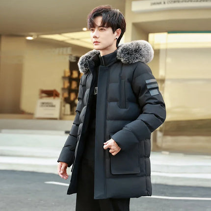 Windproof Breathable Thick Padded Down Winter Thick Windproof Warm with Hat Long Cotton Goose Down Men's Woman Outdoor