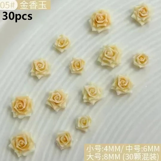 Delicate Dark Red Brown White Rose Flower Leaf Lily Tender Camellia Nail Charms Art Resin Decorations Manicure Tools Accessories