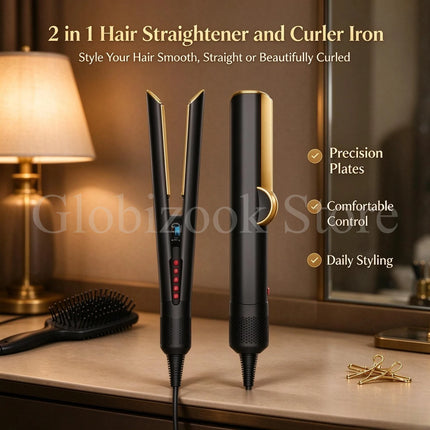 Hair Straightener Hot Air Flat Iron 2 In 1 Styling Tool Negative Ion Hair Curler Adjustable Temperature For Salon Home Hair Styling Gift For Women