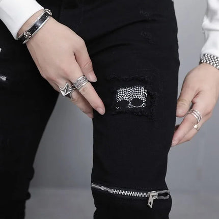 2024 Spring and Autumn Fashion Trend Black Straight Leg Ripped Jeans Men's Casual Comfort Breathable High-Quality Denim Pants PlatiNum