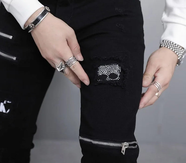 2024 Spring and Autumn Fashion Trend Black Straight Leg Ripped Jeans Men's Casual Comfort Breathable High-Quality Denim Pants PlatiNum