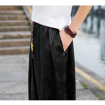 Vendite calde Pantaloni Da Uomo 2024 Nuovo Drago di Seta del Ghiaccio Fiore Scuro Bloomers Moda Allentata Gamba Larga Casual di Alta Qualità Pantaloni Maschili di Marca