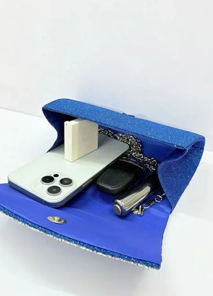 Borsa Clutch Plissettata con Strass, Pochette da Sera Scintillante con Cristalli, Elegante Borsetta da Donna per Cerimonie, Matrimoni e Feste Formali