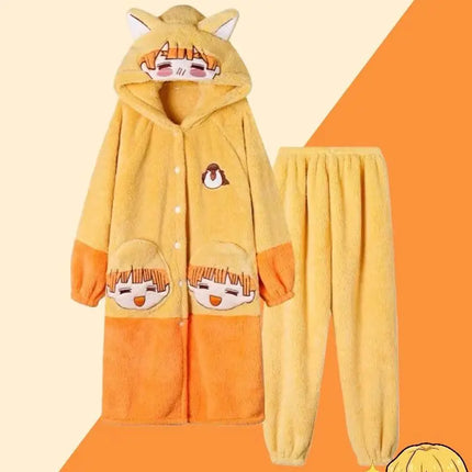 Demon Slayer Kanroji Mitsuri Tokito Muichiro Women Autumn Winter Loungewear Coral Fleece Robe  Love Hashira Cosplay Home Pajamas