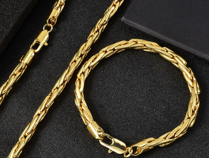 Set di bracciali con collana a catena intrecciata in rame minimalista per donna e uomo, gioielli semplici a strati, pronti, ipoallergenici platinumshop